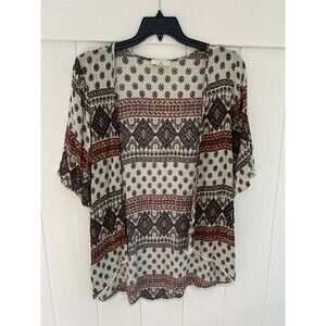 A3 Design Womens Gauzy Short Sleeve Open-Front Cardigan Vintage Sz Medium